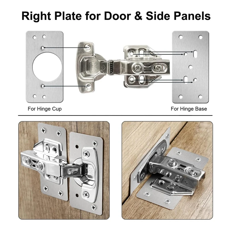 4Pack Cabinet Hinge Repair Plate With 2Pack Full Overlay Soft Closing Cabinet Hinges-Hinge Repair Kit Plate For Cabinet Durable