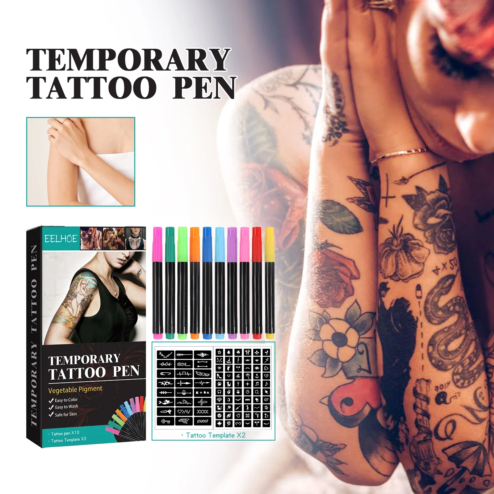 

Temporary Tattoo Pen Set Face, Arm, Body, Multi Color Painting DIY Makeup, Graffiti Decoration Suitable for Tattoo Enthusiasts