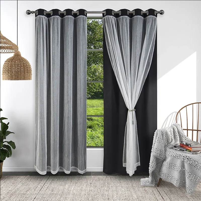 (31) Customized Factory Direct Sales Silver Silk Double-layer Blackout Curtains