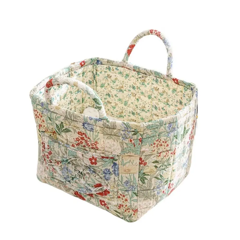

Retro Pastoral Style Fabric Storage Basket Stackable Washable Sundries Storage Organizer Foldable Picnic Basket for Home