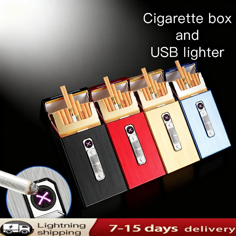 

New Creative USB Dual Arc Cigarette Case Lighter - Rechargeable, Portable Waterproof, Holds 20 Pcs, Ideal Men's Gift Tool