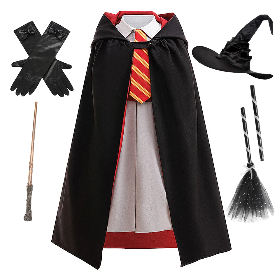 

Girls Magic College Uniforms Cloak Set Classic Movie Cosplay Dress Outfits Children Stage Performance Halloween Carnival Clothes