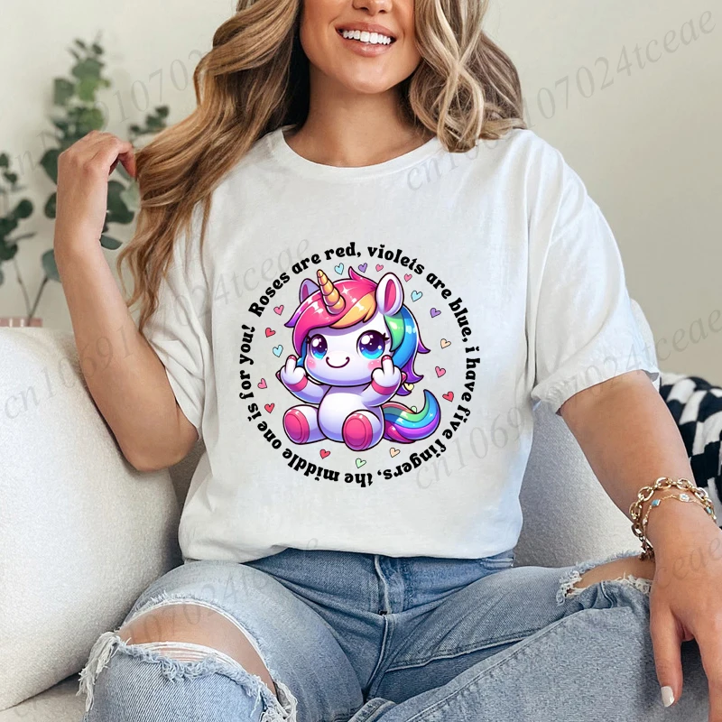 Funny Unicorn Women Summer T-Shirt First of All I'm A Delight Graphic T Shirt for Women Fashion Casual Sarcastic Tee Shirts Tops