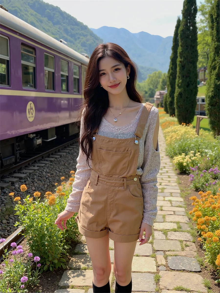 

Джинсовые винтажные комбинезоны 2025 года, женские комбинезоны с высокой талией, элегантная женская одежда, трендовая осенне-зимняя полосатая декоративная новинка без бретелек