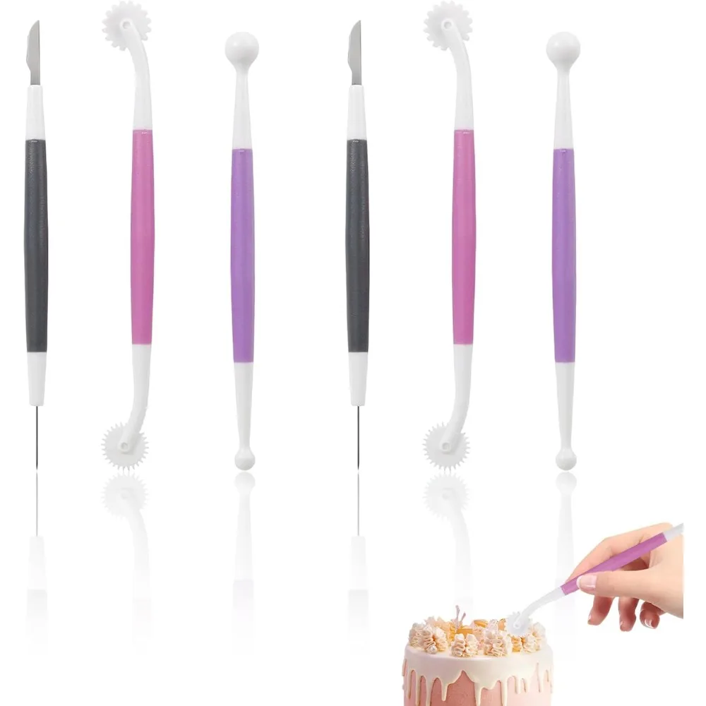 

6 Pcs Fondant Tools Set for Professionals Cake Decorating Kit with Standard Ball Tool Quilting Stitching Tool and Cutting Blade