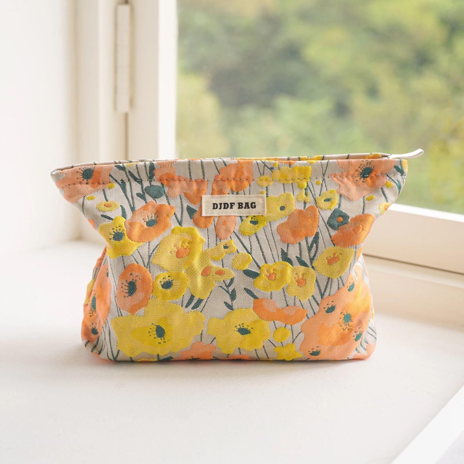 Women\'s Makeup Bag Yellow Flowers Portable Lipstick Air Cushion Mobile Phone Storage Bag Commuter Clutch Travel Amenity Bag Ins