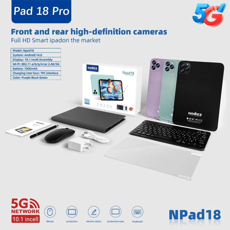 

New 10.1'' Tablet Npad18 T606 Octa-core Android 14 1280*800 IPS Screen 12GB RAM 512GB ROM WIFI6 Dual Camera 5MP+13MP Tablets