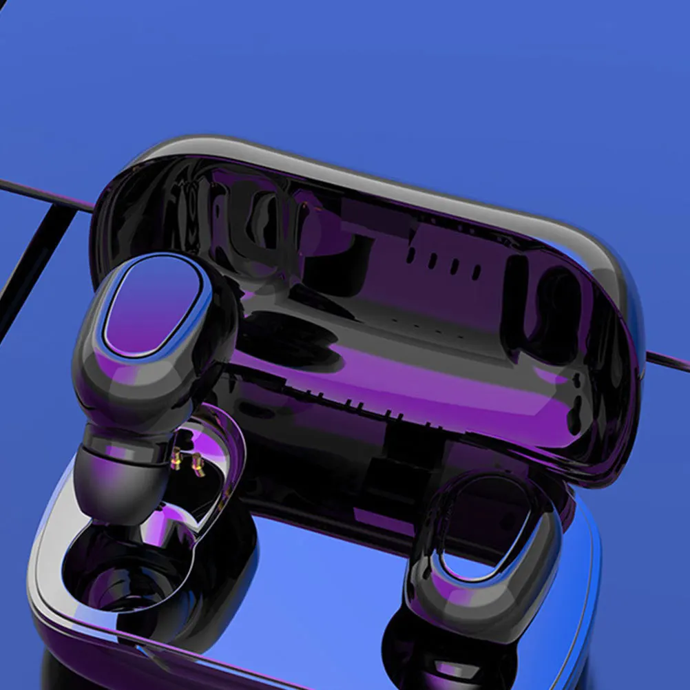 무선 블랙 이어폰 이중 소음 차단 이미지