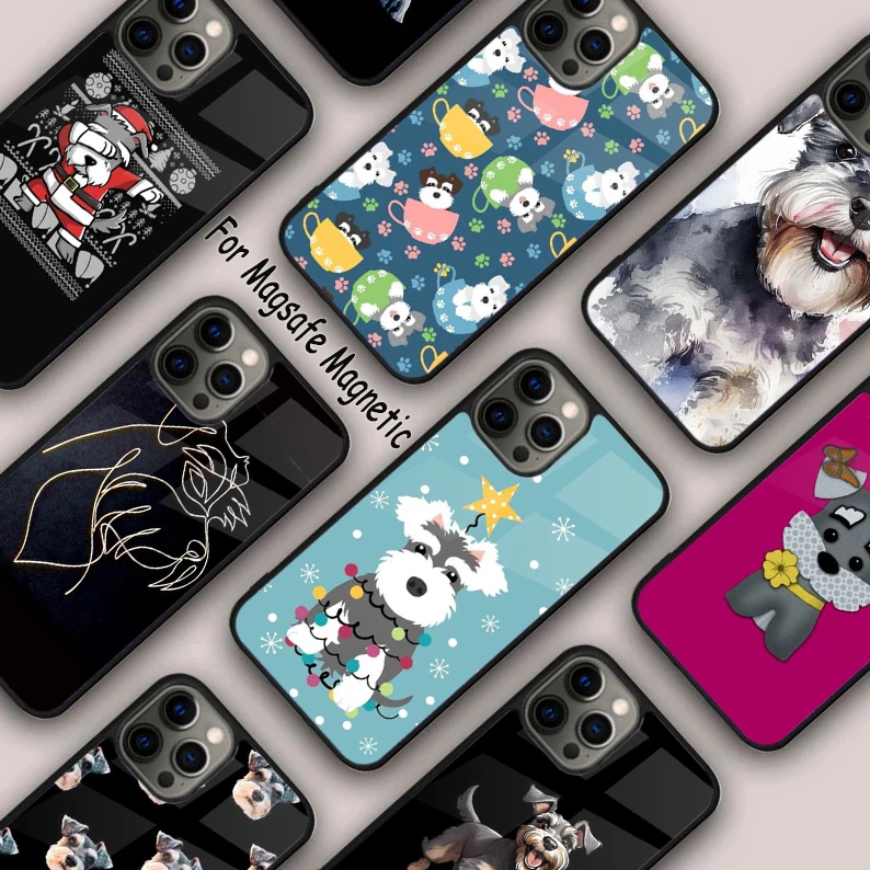 

Cartoon Schnauzer Dog Magnetic Phone Case For APPLE iPhone 16 14 13 12 11 Pro Max 15 Plus Wireless Charge With MagSafe Cover