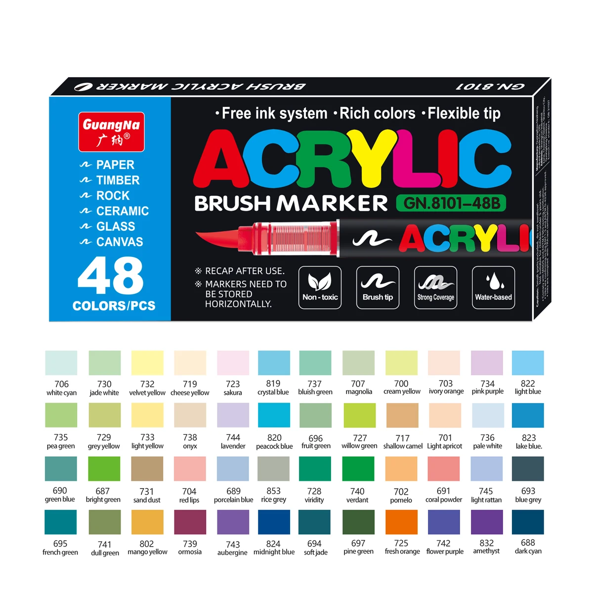 

48 Colors Acrylic Marker Pens Waterproof Pen Soft brush Nib Student Art For Glass Stone Metal Glass Wood Plasctic Paper