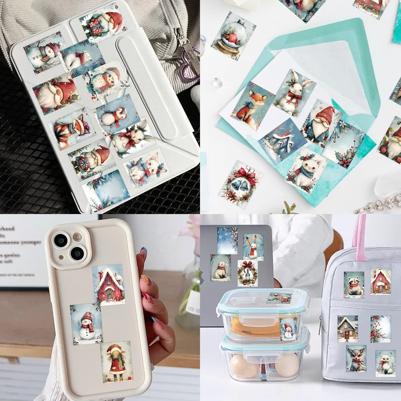 50 pezzi nuovi adesivi graffiti animali innevi di Natale e pupazzo di neve - decalcomanie in vinile impermeabili fai da te per tazza d'acqua telefono computer carino