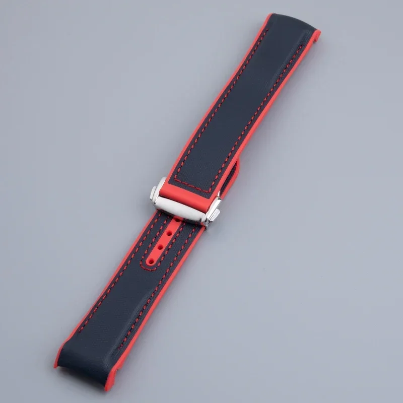 ใหม่ผ้าไนลอนนุ่มคอมโพสิตยาง Watchband Fit สําหรับ Omega สายคล้อง Planet Ocean 600 22 มม.สายรัดข้อมือพับหัวเข็มขัด