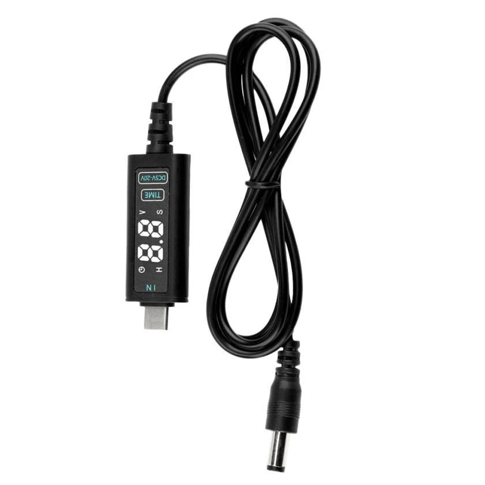 USB/Type-C to DC Converter Cable 12V 20V Adjustable Voltage with Memory Function for Optical Modem Router Laptop Fast Charging