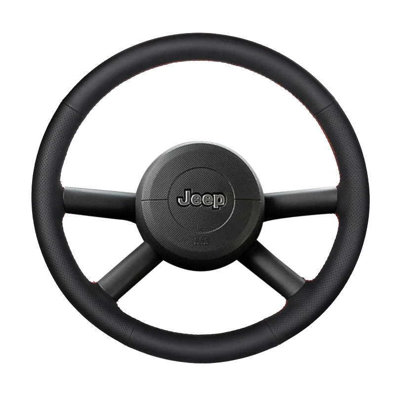 

Для Jeep Wrangler JK 2007-2011 прошитый вручную черный нескользящий чехол на руль автомобиля из натуральной кожи