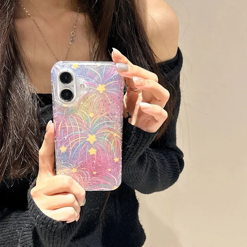 Dazzling Colorful Gold Foil Phone Case For Iphone 16 15 14 13 Pro Max 16Pro Fantasy Pattern Phone Case Creative 15Promax Cover