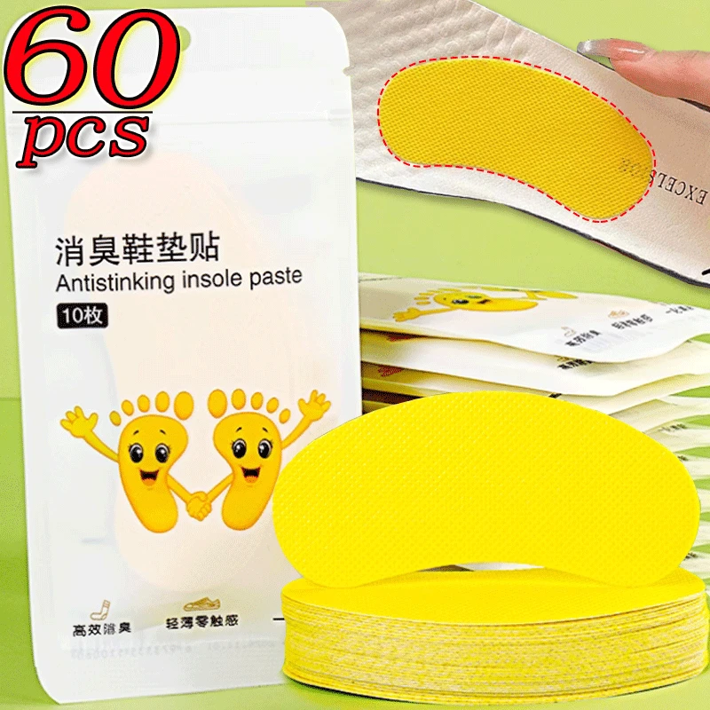 12/60pcs Shoes Odor Remover Deodorant Patch Lemon Athlete's Foot Soothing Insole Stickers Antibacterial Antiperspirant Foot Care