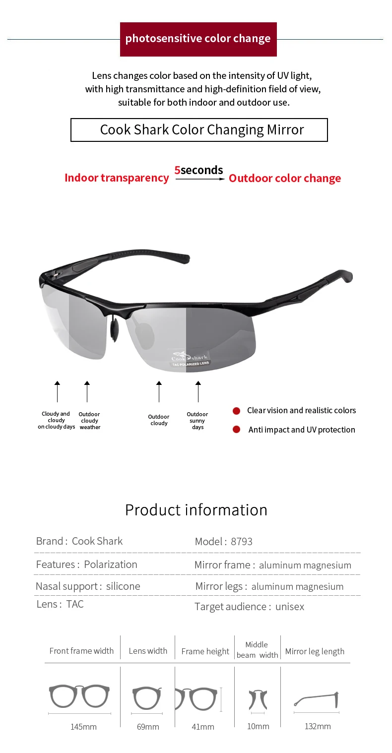 Koch Hai Farbwechsel polarisierte Sonnenbrille zum Fahren von Fahrern Spezial brille für Männer Angeln Sonnenbrille neuer Trend – Detail 7