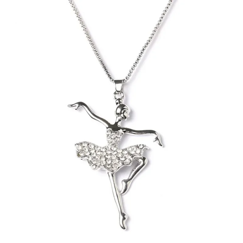 Fashion Crystal Little Girl Ballet Dancer Pendant Necklace Rhinestone Charm Necklaces Girls Party Jewelry Gifts