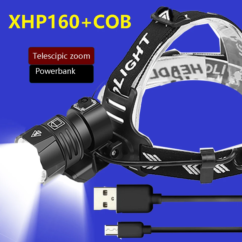 Super XHP160 Most Powerful Led Headlamp XML-T6 High Power Led Headlight 18650 Rechargeable Head flashlight Usb Fishing Head Lamp