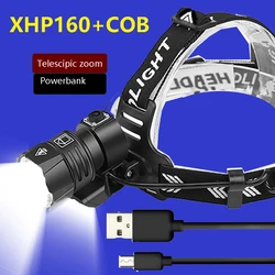 Super XHP160 Most Powerful Led Headlamp XML-T6 High Power Led Headlight 18650 Rechargeable Head flashlight Usb Fishing Head Lamp