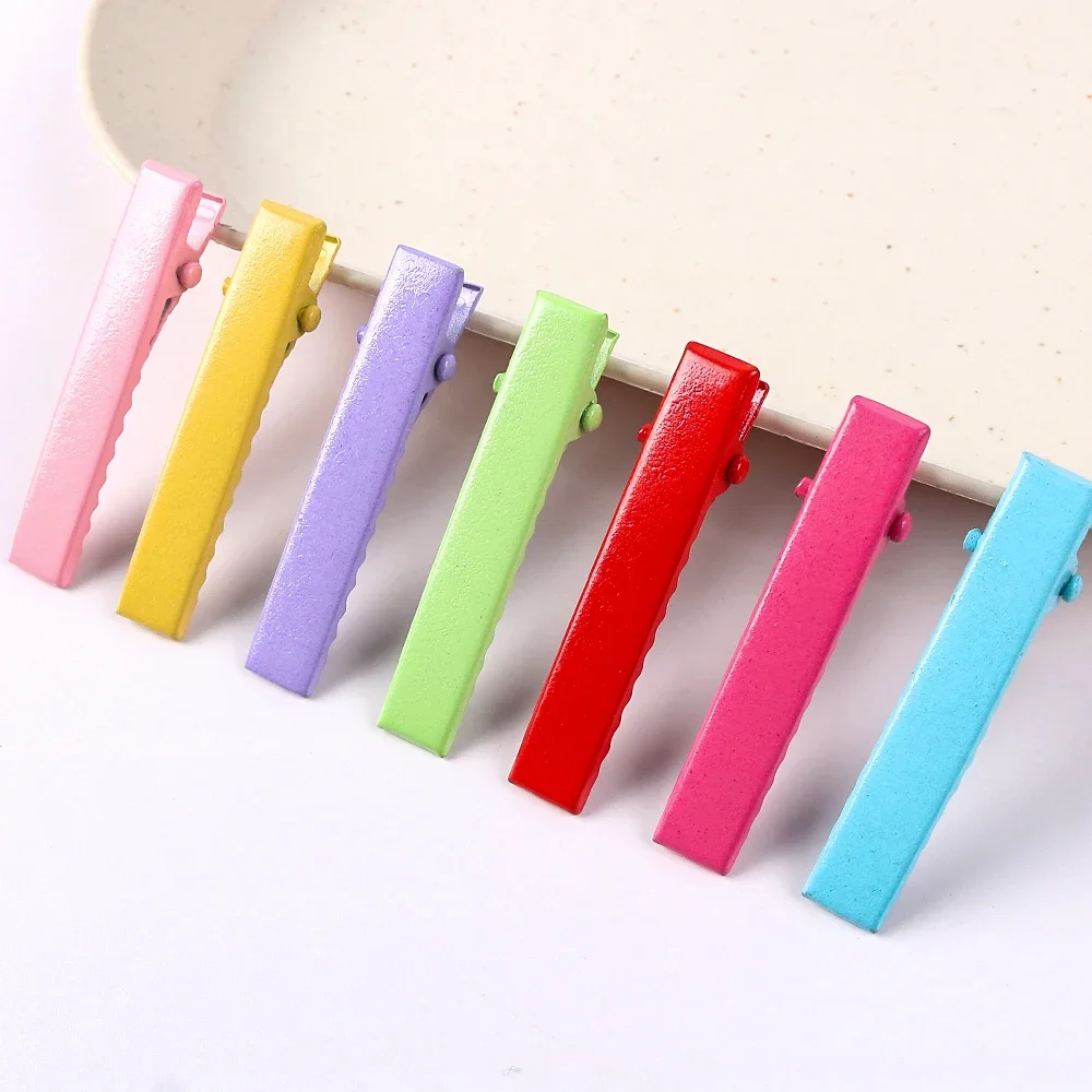 20pcs Colorful Alligator Hair 30/40mm Flat Metal Single Prong Hairpin Clip for DIY Hair Clips Jewelry Makin