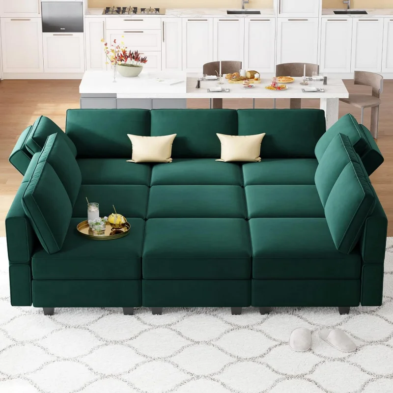 

Sectional Sofa with Ottomans Velvet Reversible Sleeper Sofa Chaise Modular Sleeper Bed Storage