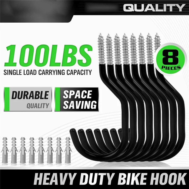 GYTB-Voor Garage Fietshaken 6Inch Heavy Duty 1Set 8 Stuks Organisatie Muur Plafondmontage Schroef In Ophanghaak Voor Garageopslag S