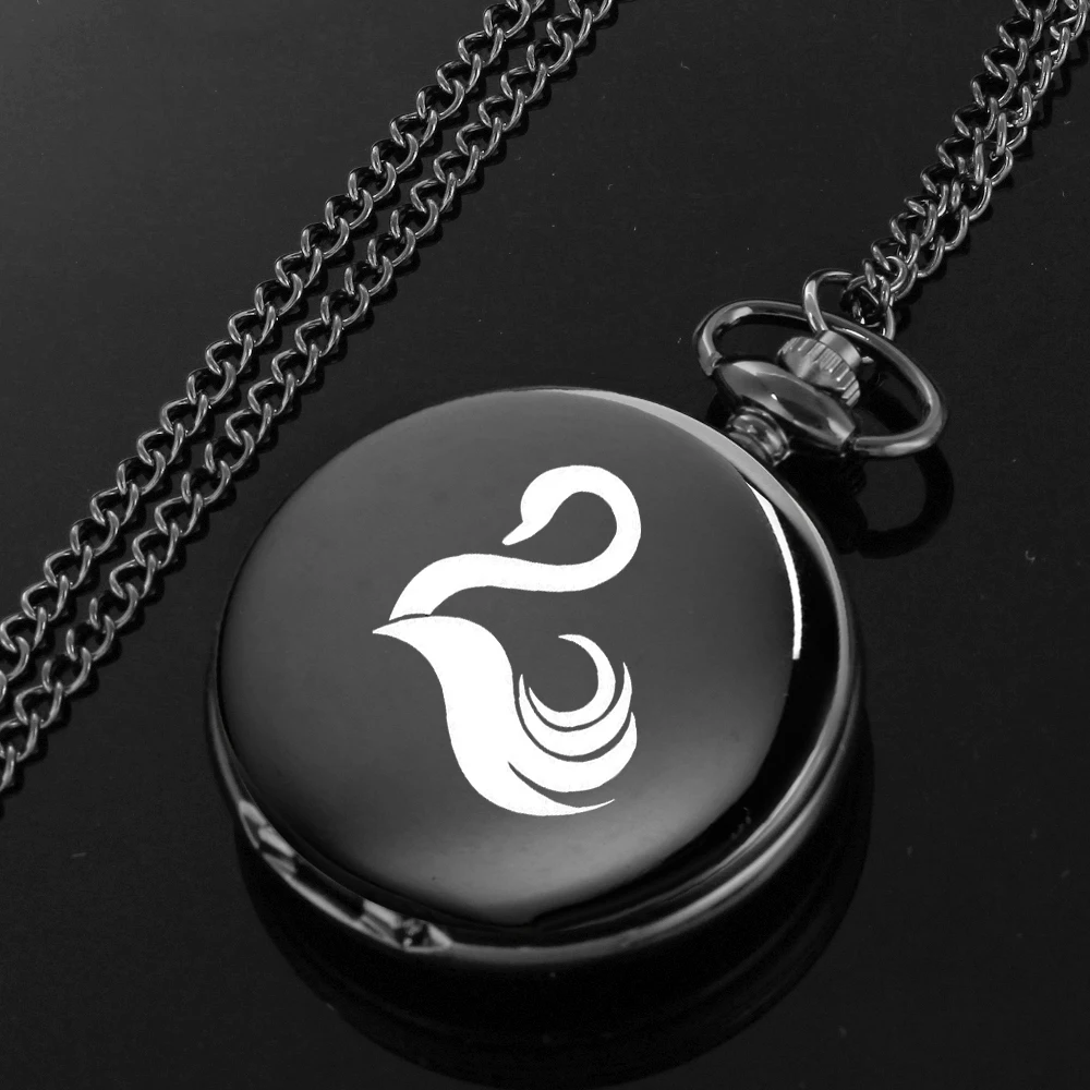 The Swan design aesthetic style carving english alphabet face pocket watch a chain Black quartz watch perfect gift