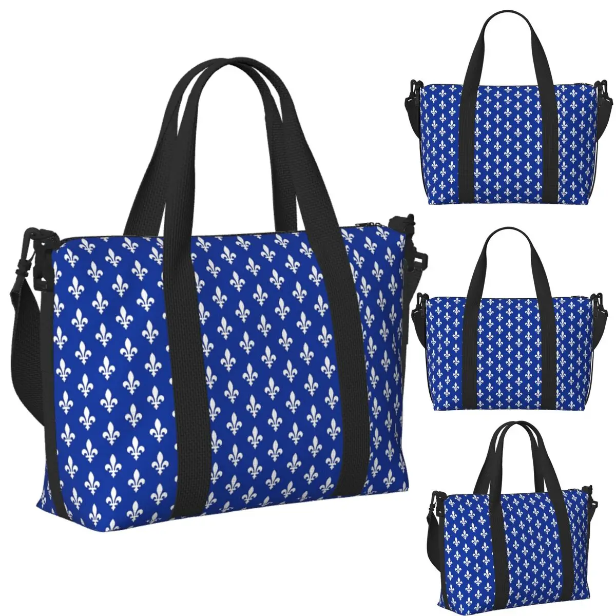 

Custom Quebec Flag Canadian Province Beach Travel Bag Large Capacity Tote Bags for Gym Yoga Women Shopping Duffle Shoulder Bag