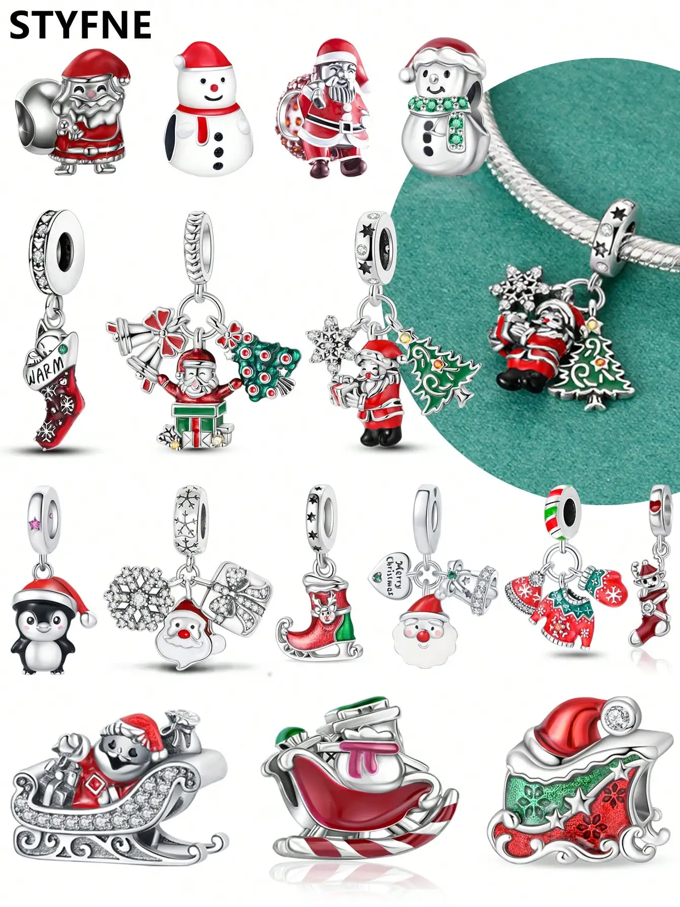 925er Silber vergoldet, Original-Charms, Weihnachten, Pinguin, Eisstiefel, Perlen, passend für Armbänder, Damenschmuck, Geschenk