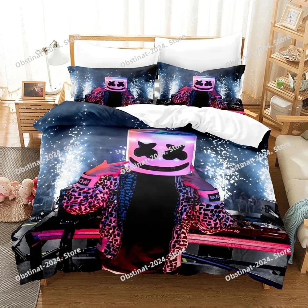 

3D Print DJ Marshmello Bedding Set Single Twin Full Queen King Size Hip Hop Bed Set Aldult Kid Bedroom Duvetcover Sets