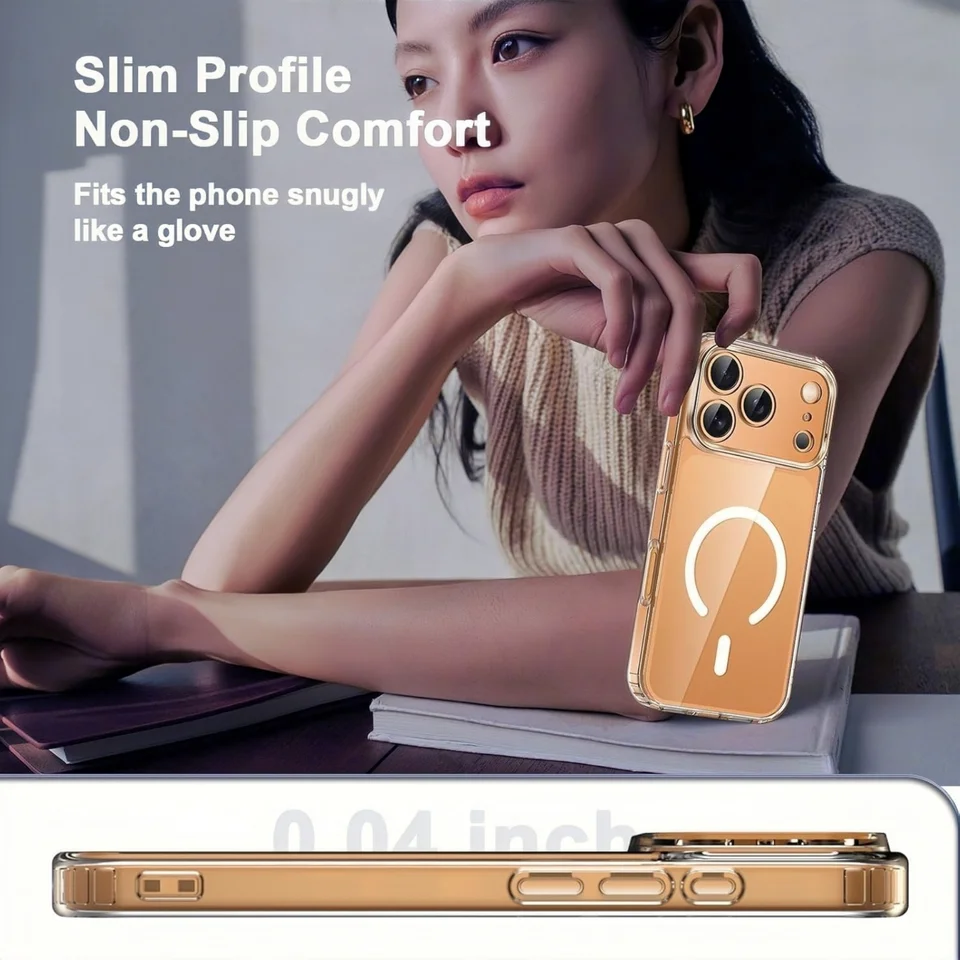 Funda transparente magnética para iPhone 17 16 15 14 13 12 11 Pro Max Plus 17e 16e, compatible con Magsafe, delgada y anti amarillamiento 2