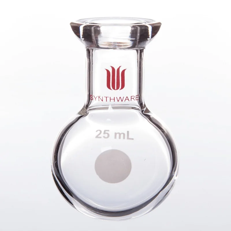 SYNTHWARE Round bottom flask with 15 # O-ring flange, Capacity 10mL 25mL 50mL 100mL 250mL, Flange port, Borosilicate glass, F30