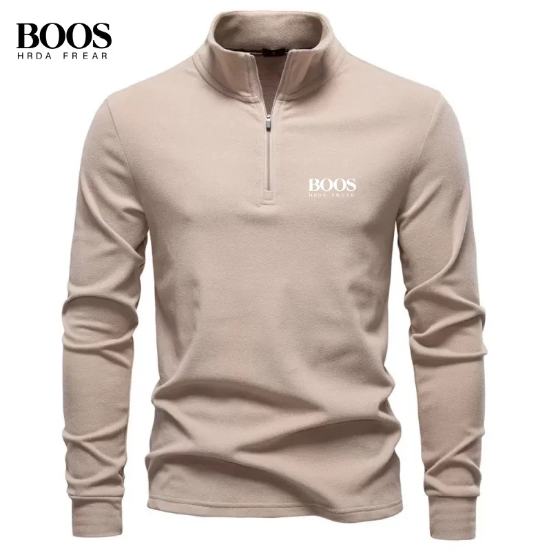 Autumn and winter men's high-quality half zipper stand up collar sweatshirt, new fashionable, casual