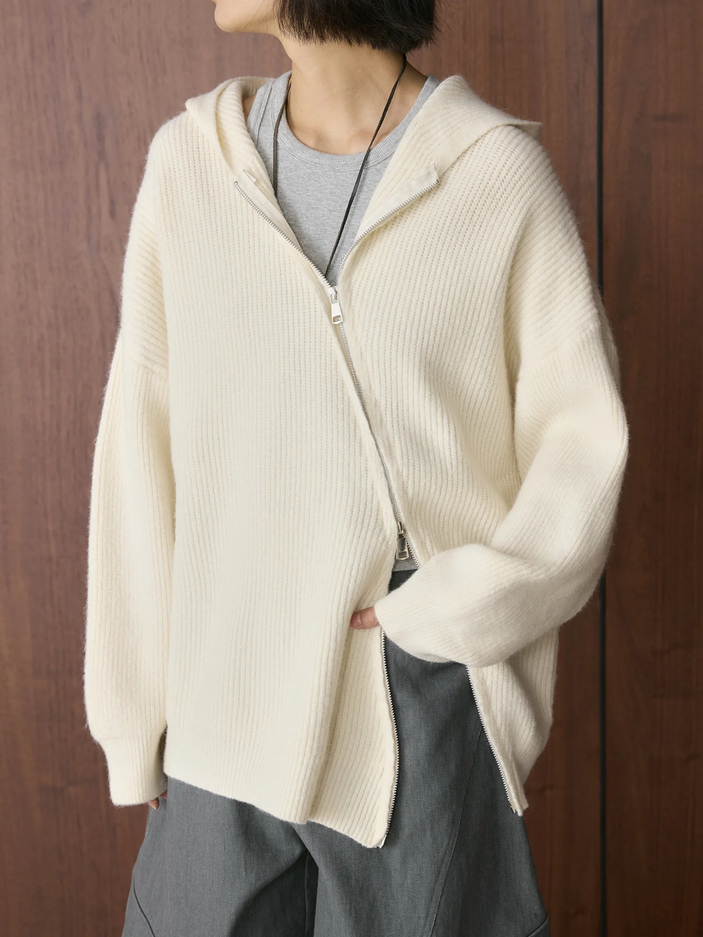 سترة LIMO النسائية المحبوكة من الأكريليك مع قلنسوة وسحاب معطف كاجوال دافئ طويل سترة لخريف وشتاء ملابس الشارع اليومية