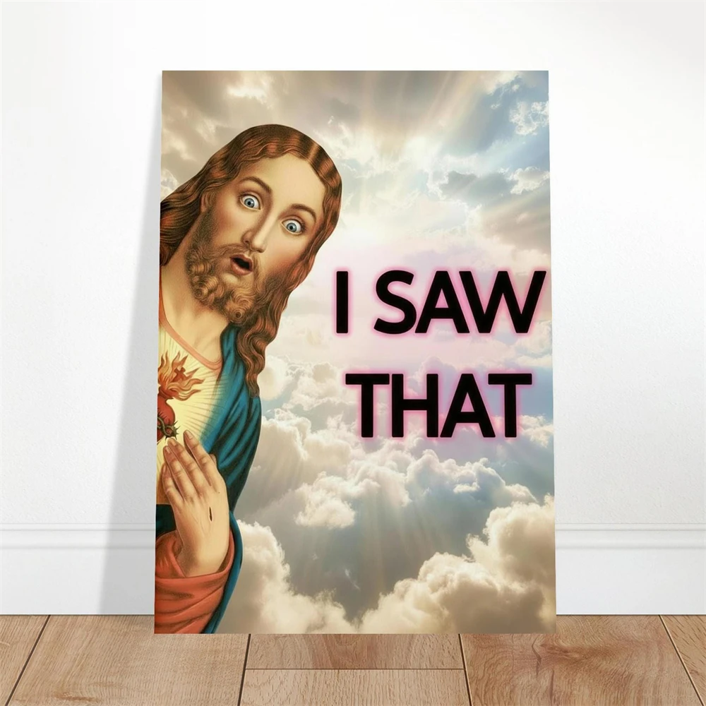

Funny Jesus Art Poster Neon Words I Saw That Prints Renaissance Funny Mona Lisa Vintage Decor Humorous Poster Canvas Painting