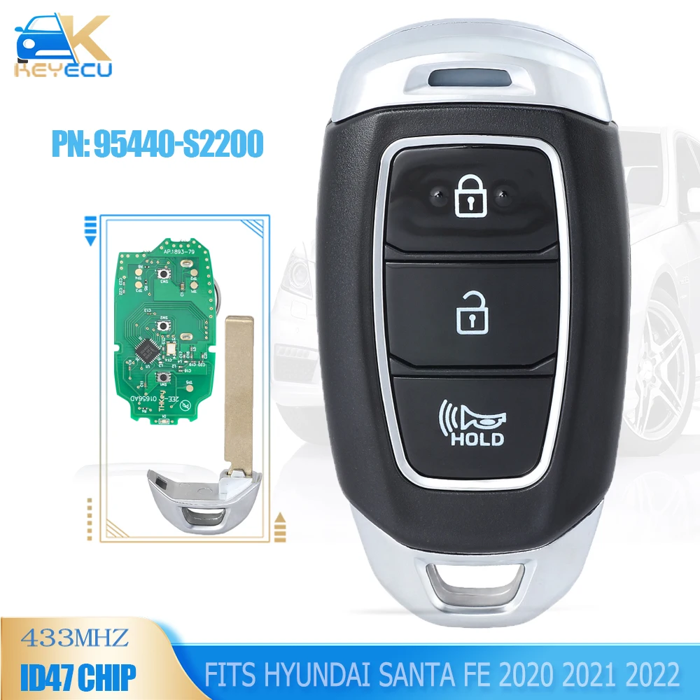 

KEYECU 95440-S2200 Smart Keyless Remote Key Fob 433MHz ID47 Chip 3 Button for Hyundai Santa Fe 2020 2021 2022 TQ8-FOB-4F30