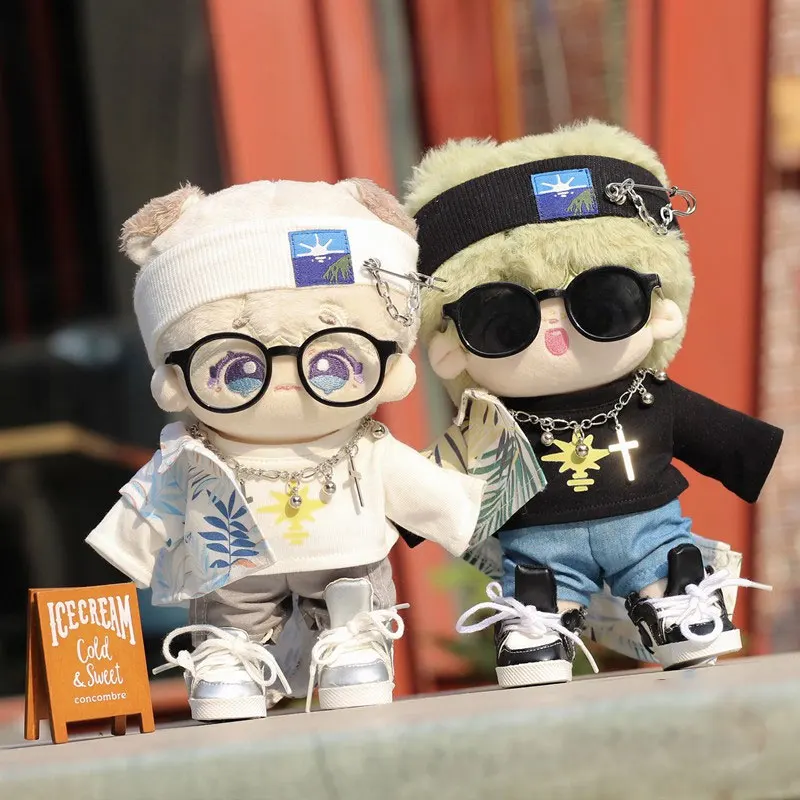 

20cm Plush Doll Clothes Cool Handsome Hong Kong Style Shirt Top Necklace Pants Casual Summer Set Plush Doll Accessories Toy