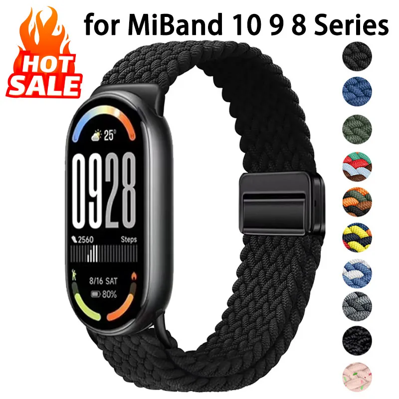Correa Magnética para Xiaomi Mi Band 10 9 8, Accesorios, Pulsera de Bucle Trenzado Transpirable, Correas para Xiaomi Smart Band 10 9 8