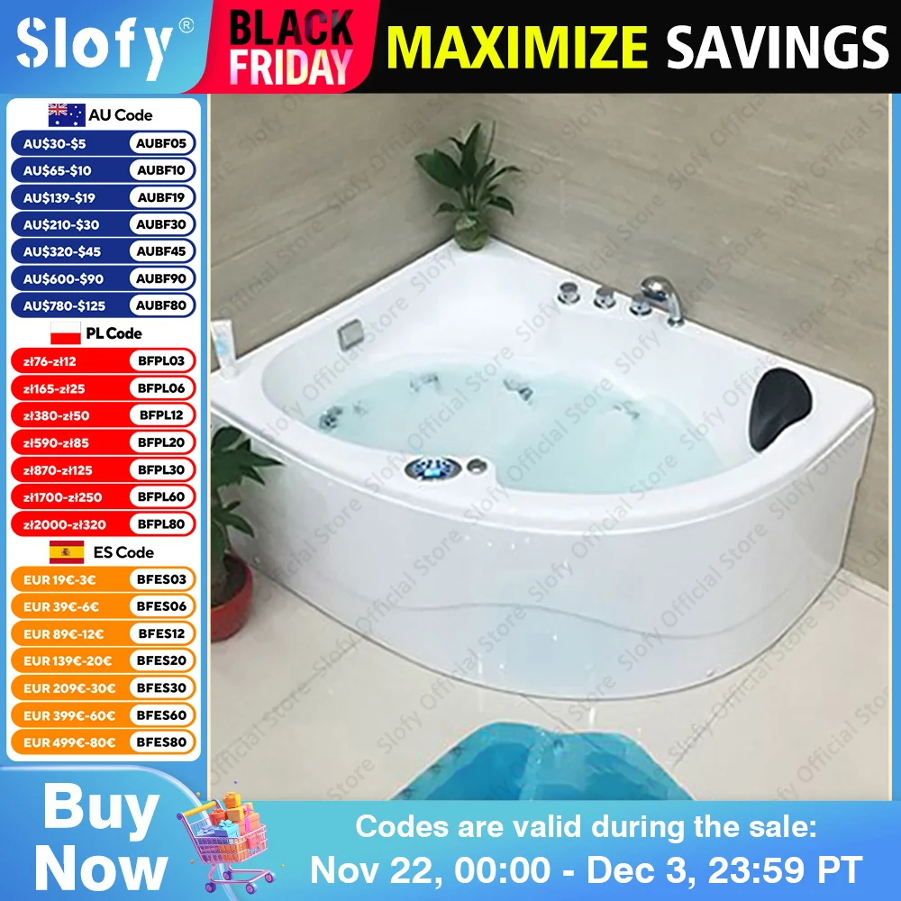 Fan Shaped Acrylic Bathtub, Left/Right Skirt,1.6-Meter, Multifunctional Bathtub Bathroom Furniture Strong Load-Bearing Capacity