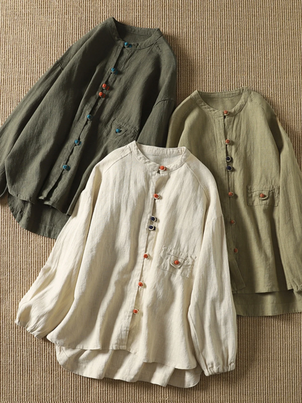 New Chinese Sle Retro Button Cotton Linen irt Jaet Women's Spring Autumn National Sle Reformed Tang Costume Zen Tea C...