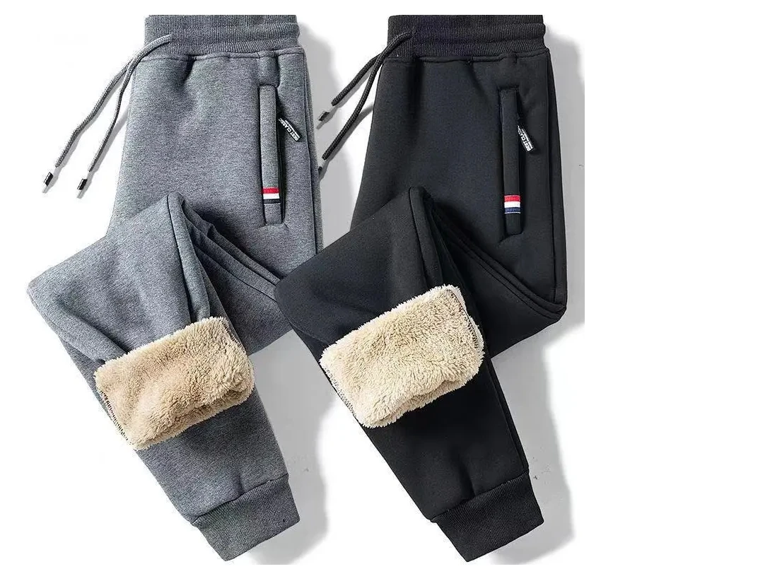 Pantalones forrados de piel para hombre, Joggers gruesos con cordón, pantalones de correr de vellón, pantalones de terciopelo cá