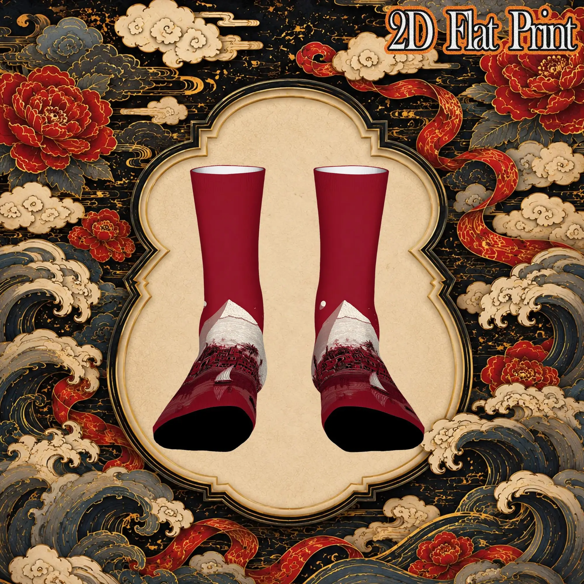 Vintage Egyptian Pyramid Sunset Print Vintage  Street Style Novelty Pattern Crew Creative Sock Sports Socks