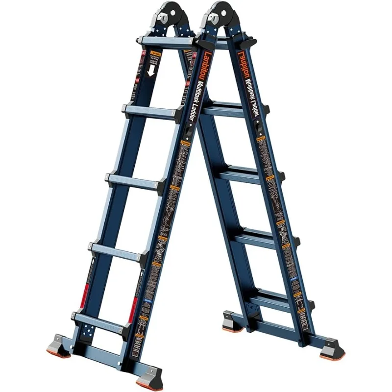 Ladder, A Frame 5 Step Ladder Extension,17 Ft Anti-Slip Multi Position Ladder,330 lbs Security Load Telescoping Aluminum Ladders