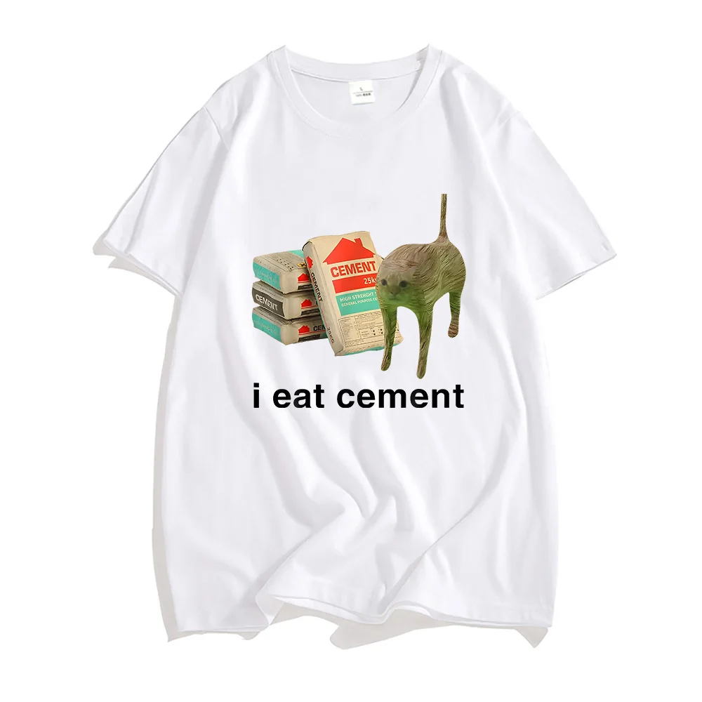 I Eat Cement Cat T-shirts Funny Cartoon Graphic Printing Tee-shirt Streetwear Hip Hop Summer Cotton Tshirts Men Women Tees Tops