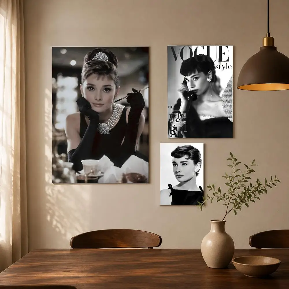 Actor A-Audrey H-hepburn Poster Self-adhesive Living Room Bedroom Party Bar Decor Moisture-proof Fade-resistant HD