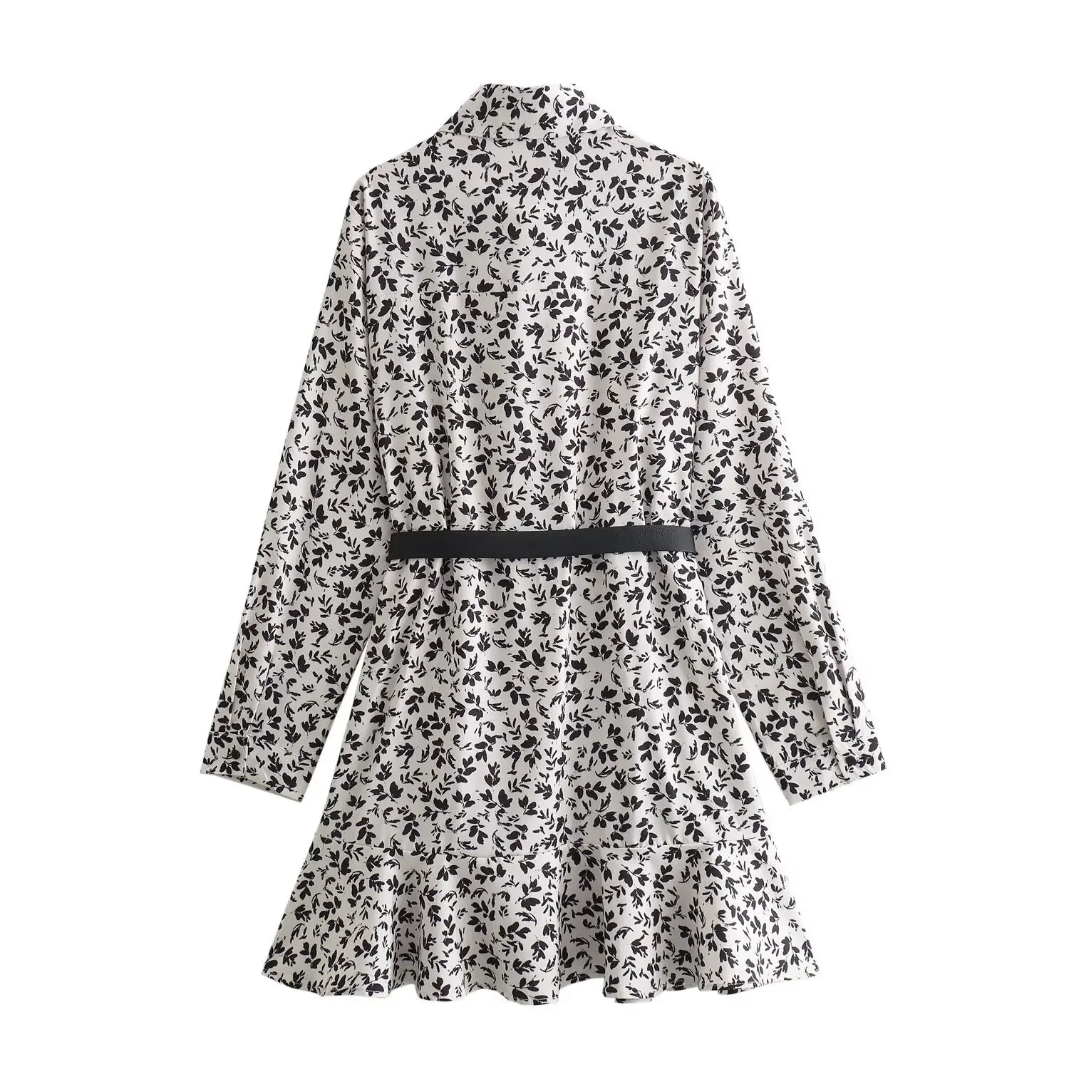 Outono feminino com decote em v mini vestido impresso manga longa lanterna elegante senhora midi robe floral impressão maxi vestido feminino camada de base saia