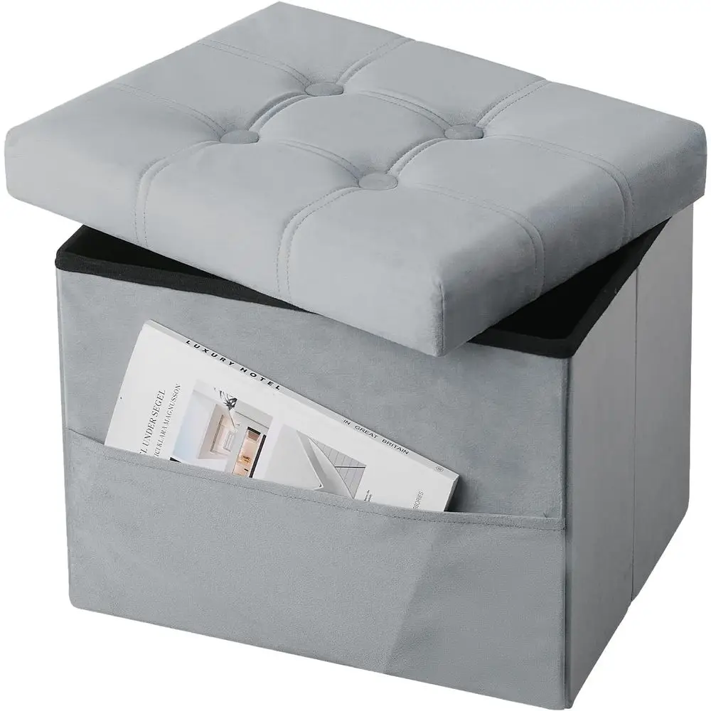 

Storage Ottoman oot Stool, 17 inches olding Ottoman with Storages, Velvet Storage Bench with Side ket, oot Rest or Living Room,