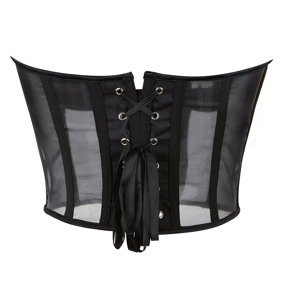 Sexy Overbust Corset Black Crop Tube Top Push Up Bra Lingerie Transparent Korset Bustier