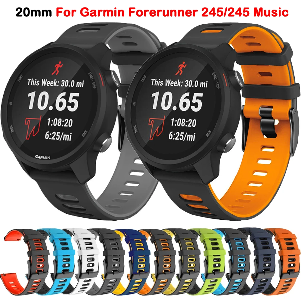 สายนาฬิกา20มม. สำหรับ Garmin Forerunner 245/245M/vivoactive 3 5 /venu 2 plus/sq ซิลิโคนนิ่มสายรัดข้อมือ645ฟังเพลง